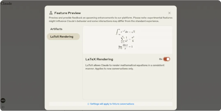 Claude AI 引入 LaTeX 公式渲染功能