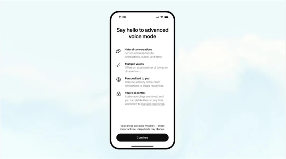 OpenAI推出ChatGPT高级语音模式：新增五种声音改善用户体验